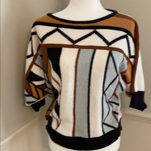 Vintage Earth Tone Geo Print Cropped Sweater M